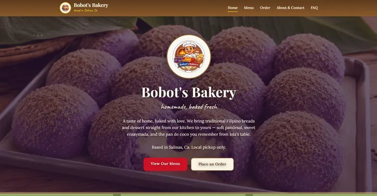 Bobot's Bakery website